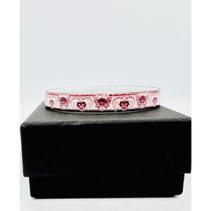 Michaela Frey fire-enameled white art deco w/ rose color floral design bangle